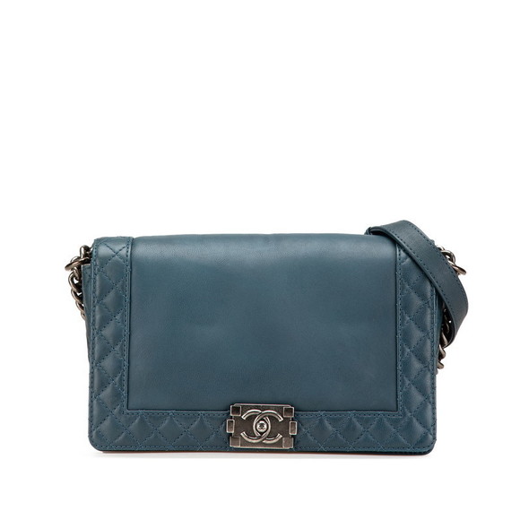 Chanel Bag Boy s Blue Mark Coco Shoulder Chain Leather - Picture 1 of 11